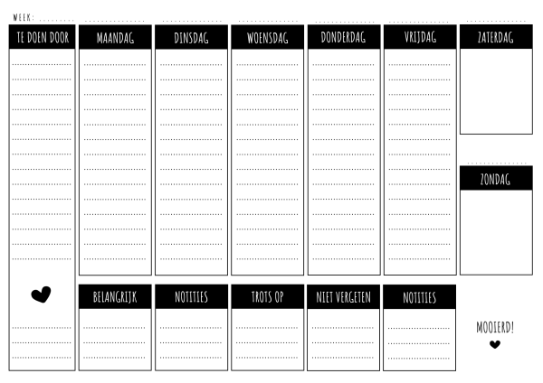 overzicht planner A4 formaat