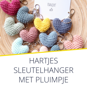 Hartjes sleutelhanger - verschillende kleuren gehaakte hartjes
