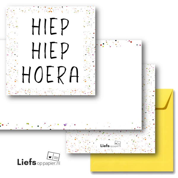 Hiep Hiep Hoera - ansichtkaart - dubbele uitvoering