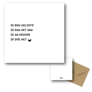 ik ben geliefd, ik ben het waard. Kracht ansichtkaart Liefs op papier