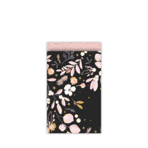 Inpakzakjes Bloemen zwart roze goud - 12 x 19 cm - per 5 stuks