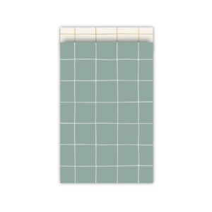 Inpakzakjes geblokt salie en goud - 12 x 19 cm - per 5 stuks